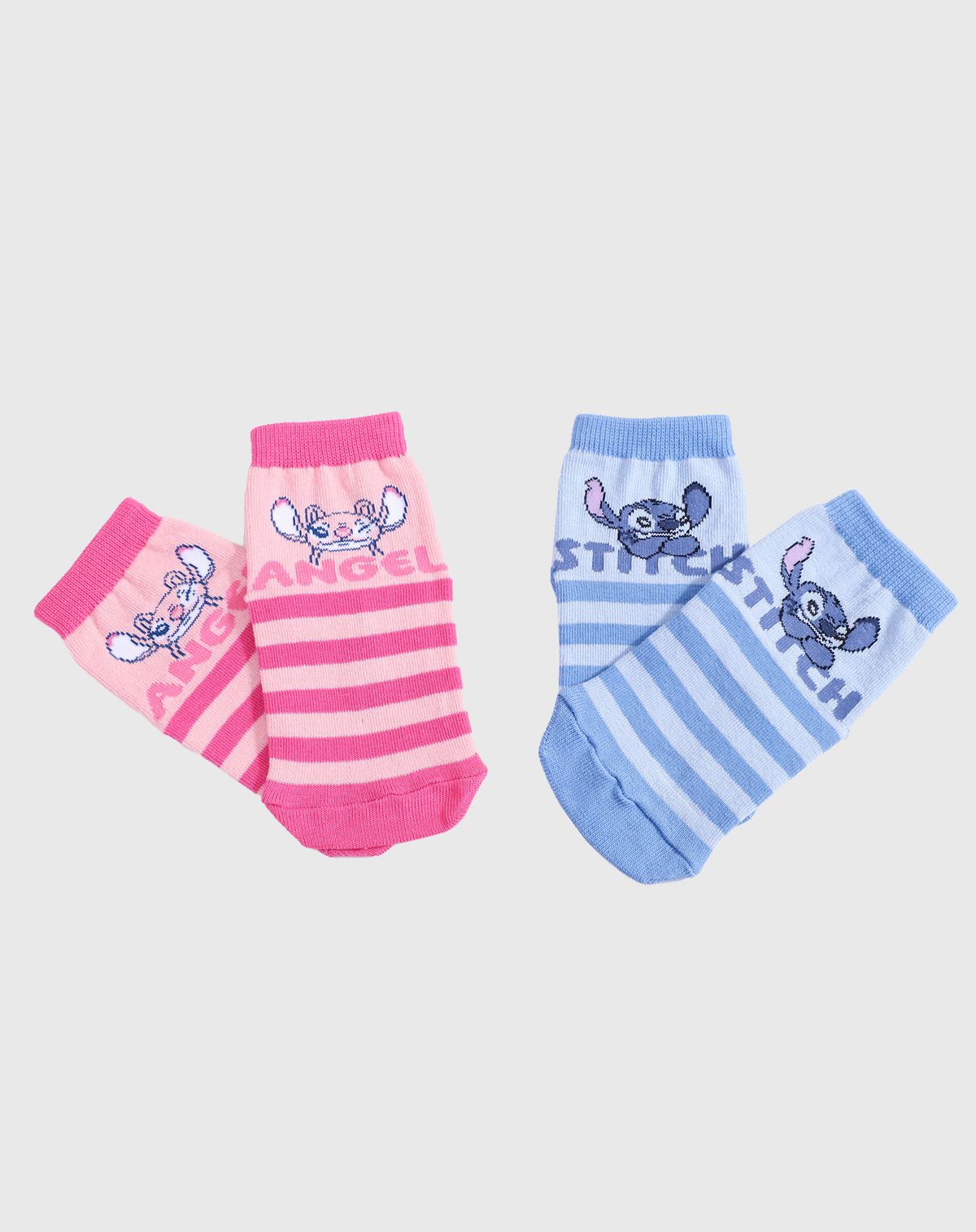 Kit Meia Infantil Menina Estampa Stitch - 2 Pares azul/lilas - p