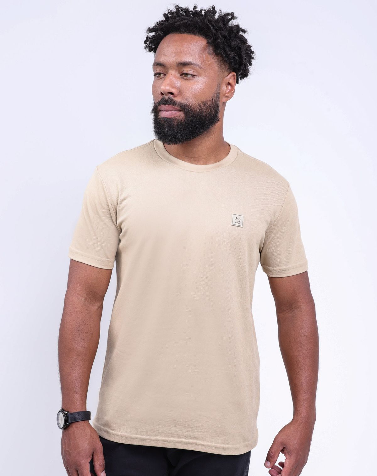 Camiseta Texturizada Masculina Estampa Polo bege - p