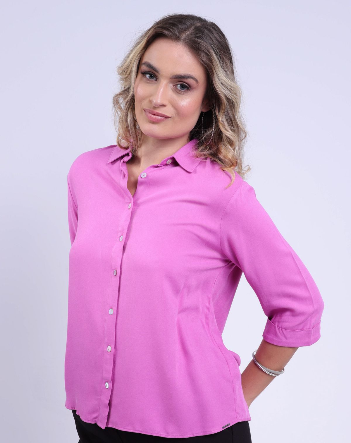 Camisa Casual Feminina Manga 3/4 lilas - p