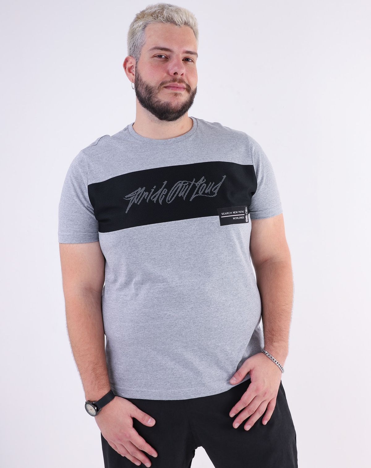 Camiseta Manga Curta Plus Size Masculina Estampada (7) mescla claro - g1