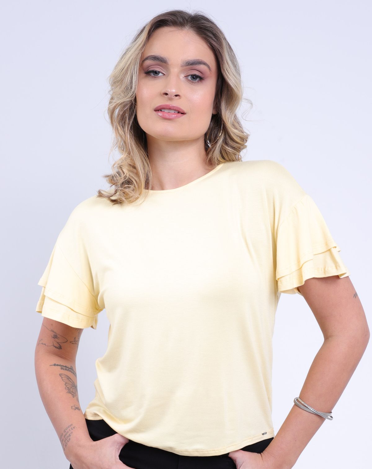 Blusa Feminina Manga Curtas Babados amarelo - p