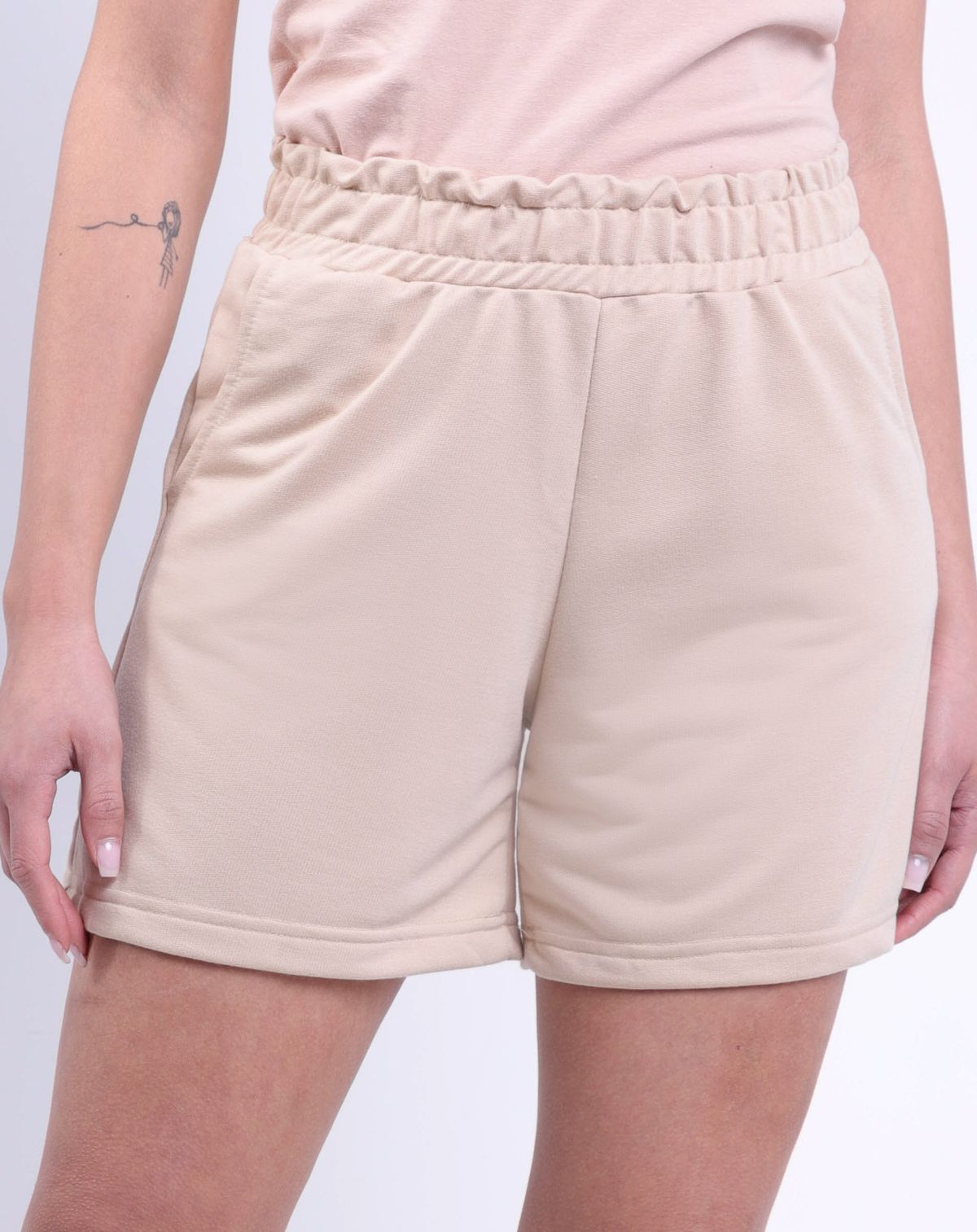 Short Moletom Feminino Cintura Alta Elastico bege - p