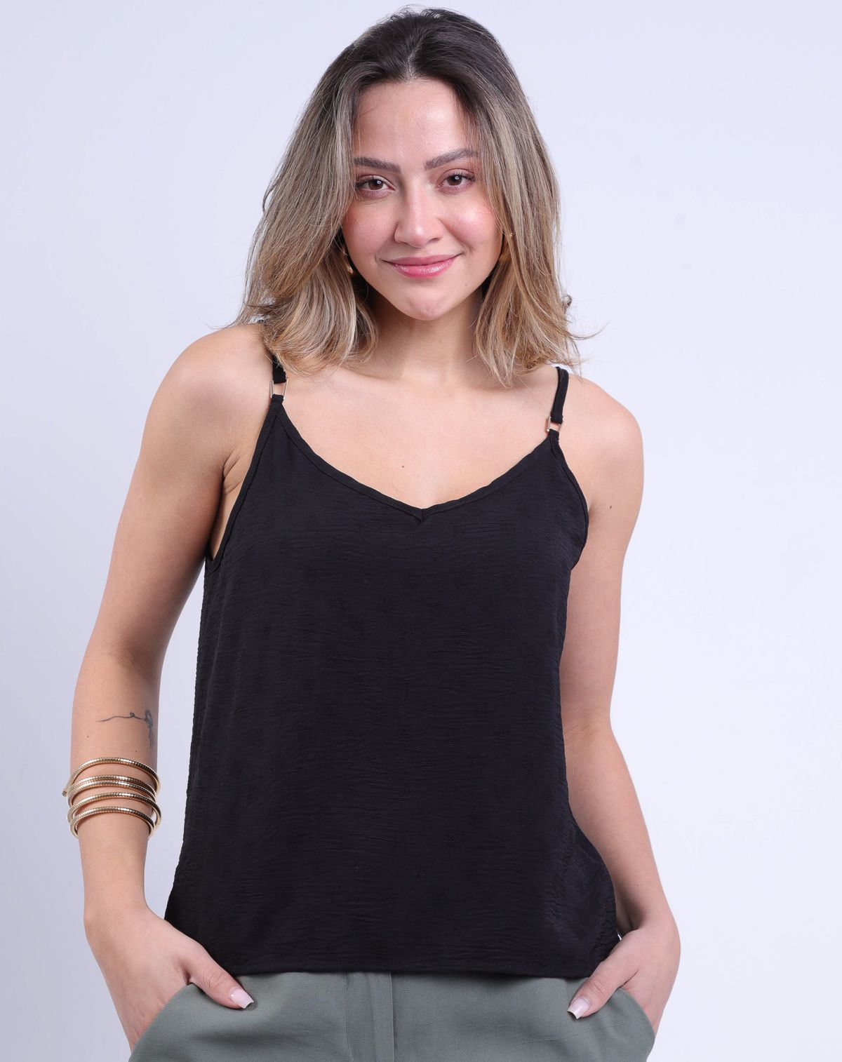 Blusa Feminina Alças Finas Básica preto - p