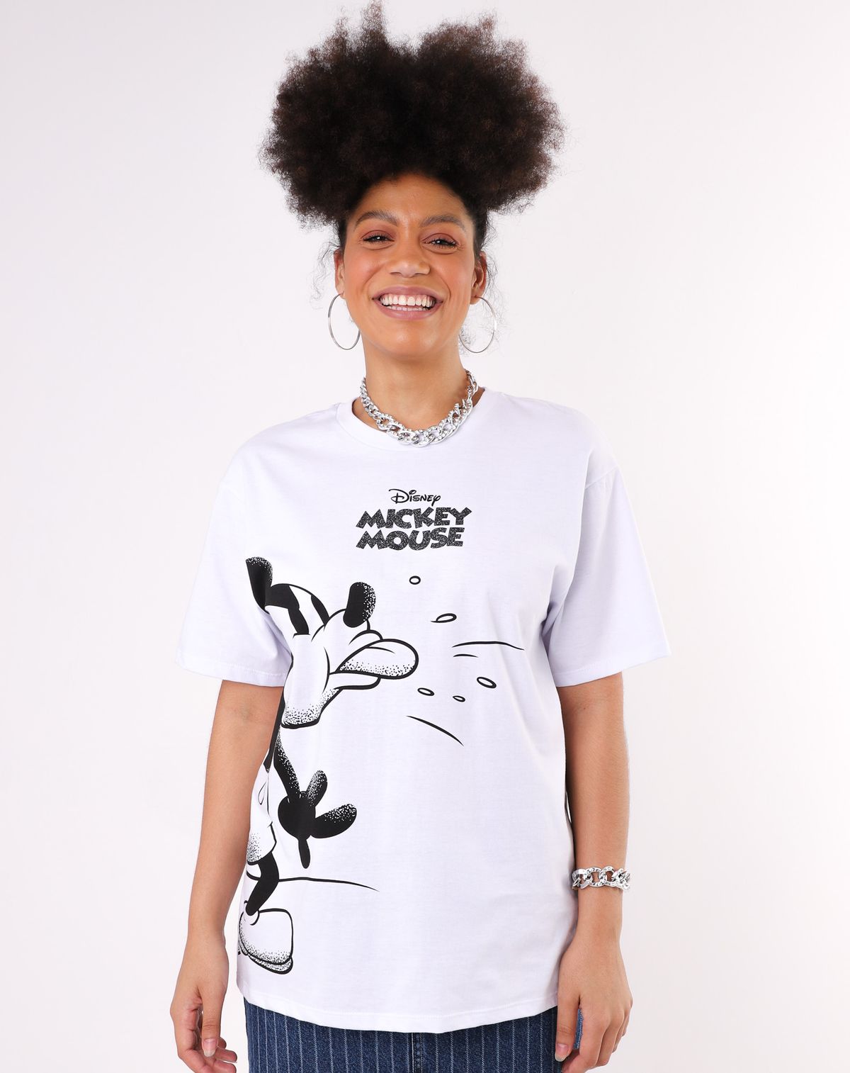 Camiseta Manga Curta Feminina Estampa Mickey branco - m