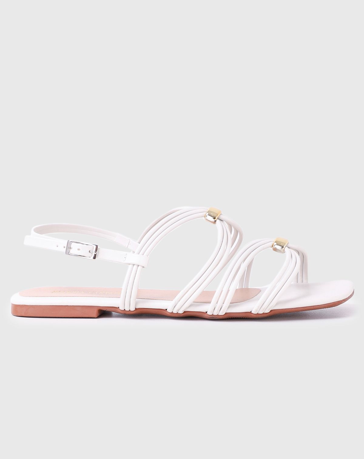 Sandália Feminina Tiras Finas Detalhe Dourado off white - 35