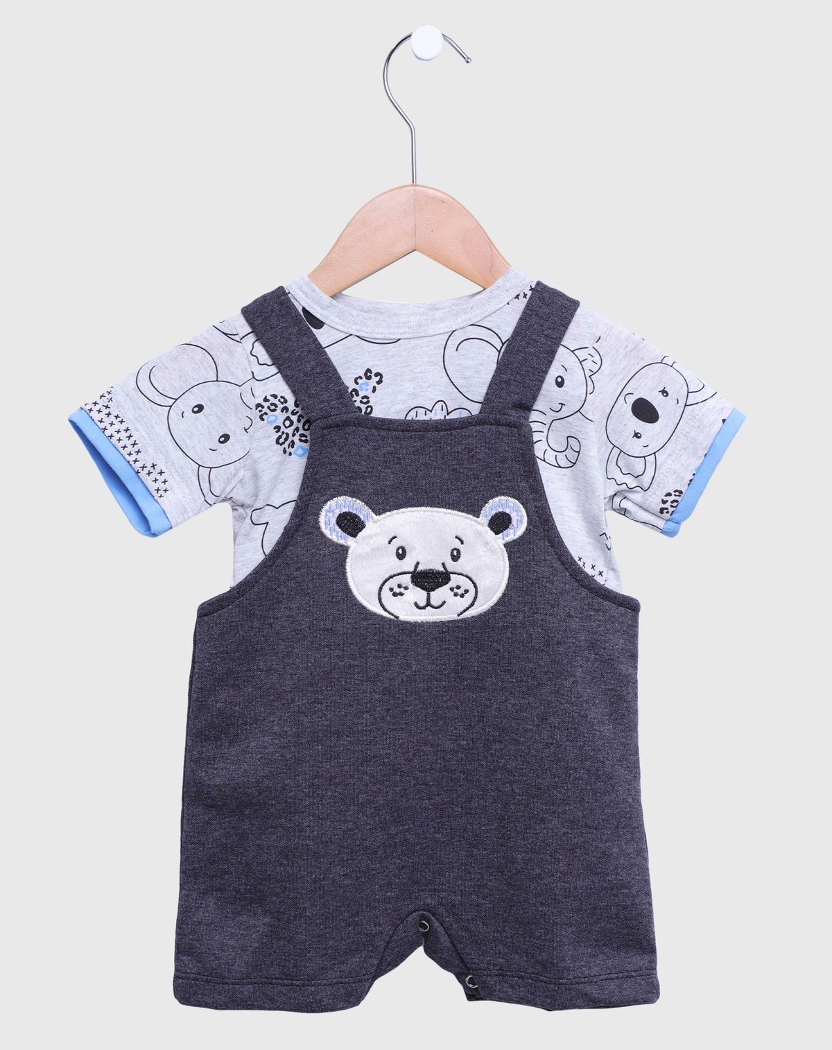 Conjunto Macaquinho Bebê Menino Estampa Urso preto - p