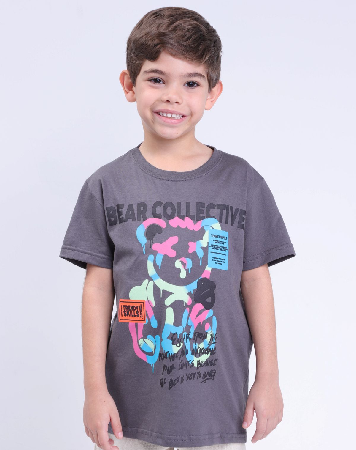 Camiseta Menino Manga Curta infantil Estampada cinza - 4