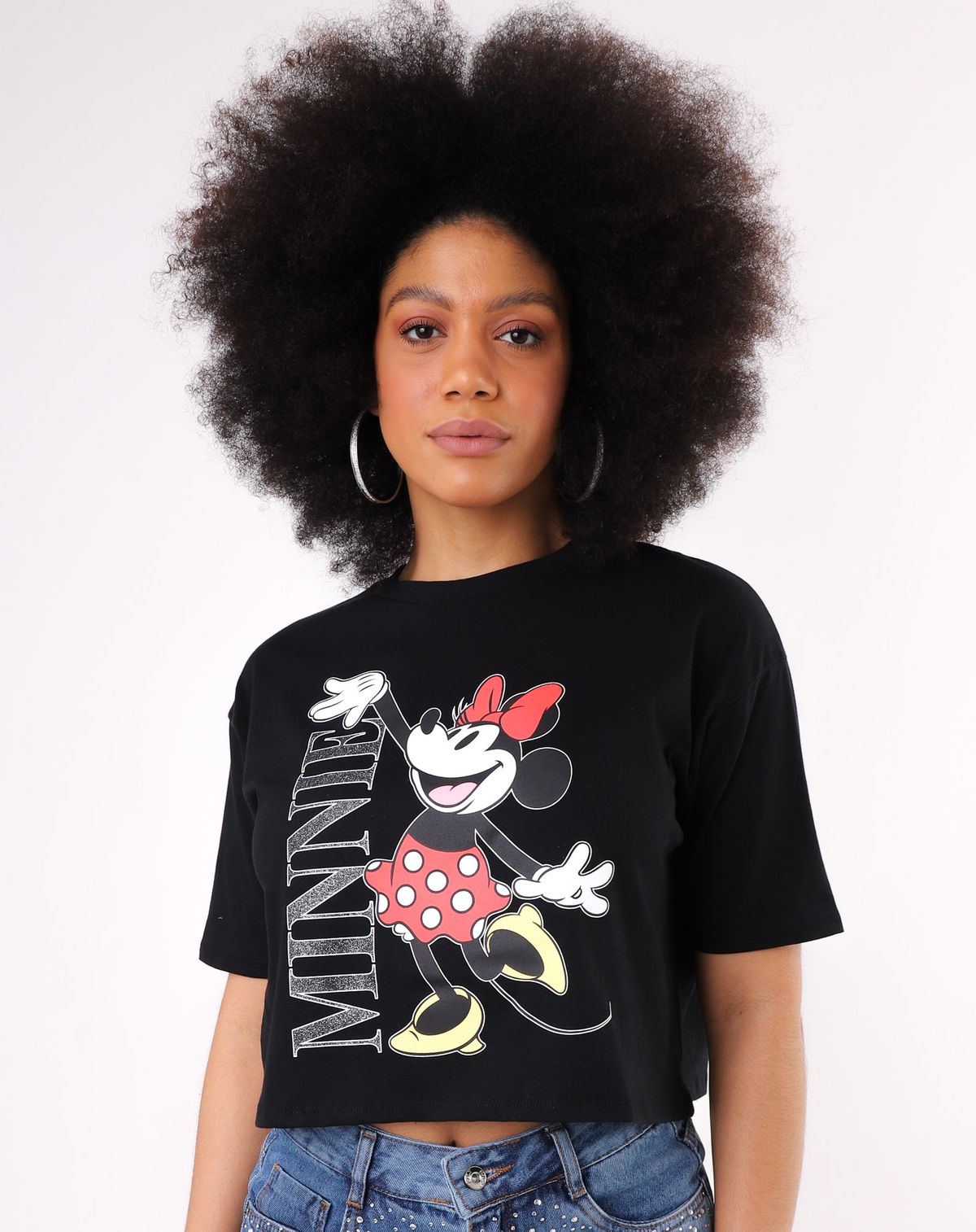 Camiseta Manga Curta Feminina Minnie Mouse preto - p