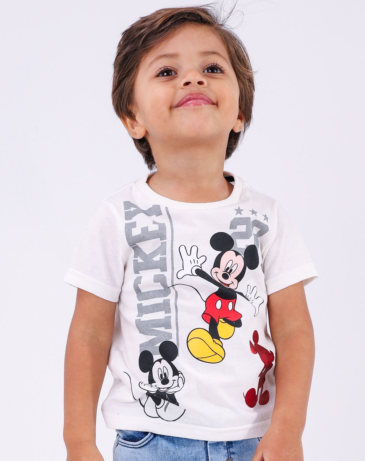 Camiseta Manga Curta Infantil Menino Estampa Mickey off white - 1