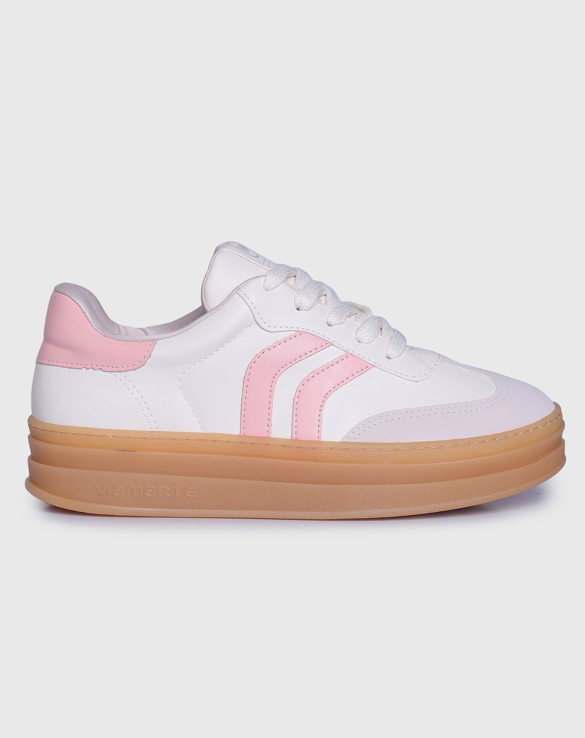 Tênis Casual Feminino Via Marte Detalhe Listras creme/rosa - 34