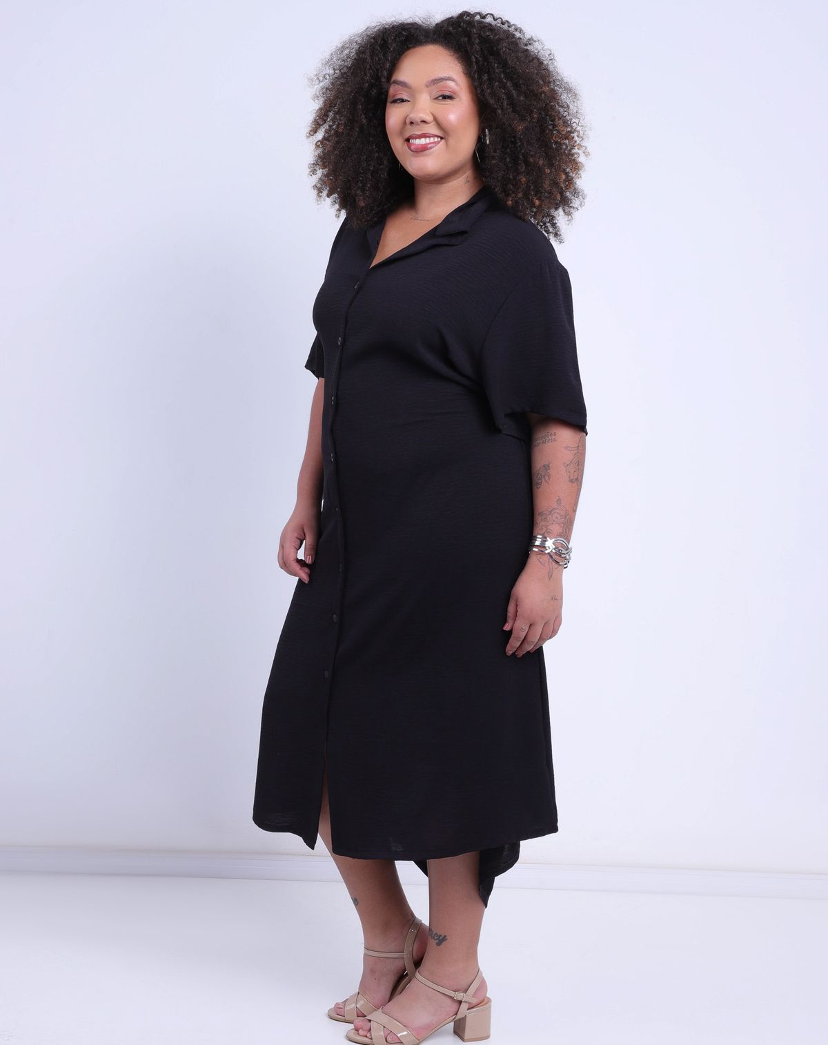 Vestido Feminino Plus Size Midi Viscose Cintura Ajustável preto - g2