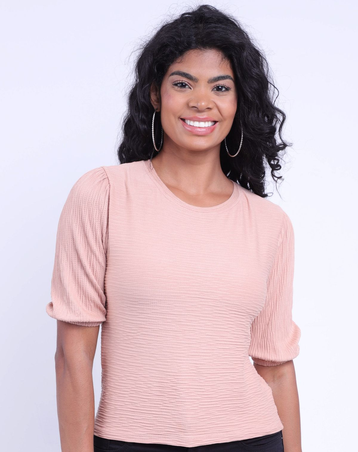 Blusa Texturizada Feminina Mangas Bufantes bege - p