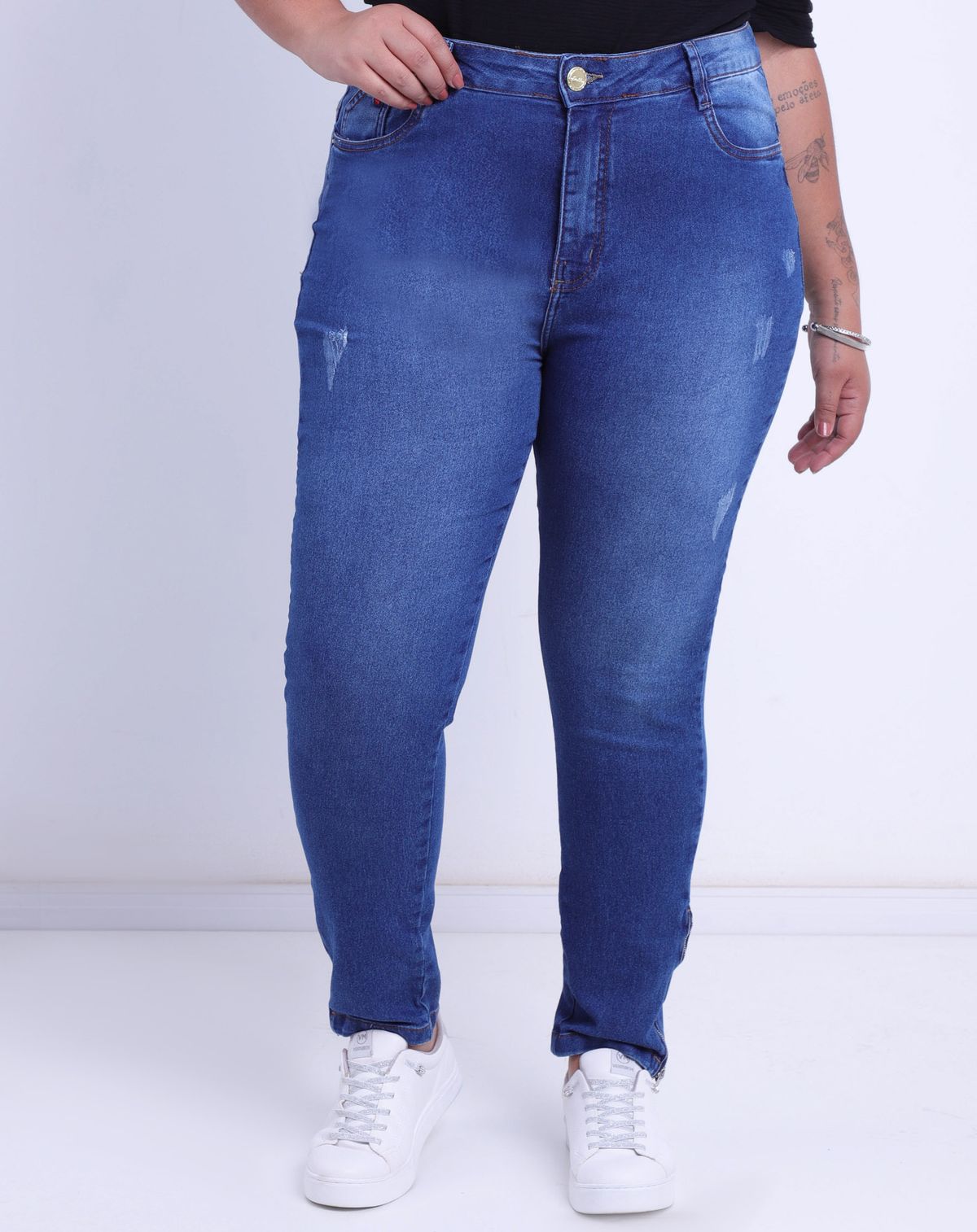 Calça Jeans Cigarrete Plus Size Feminina Barra Zíper jeans mÉdio - 46