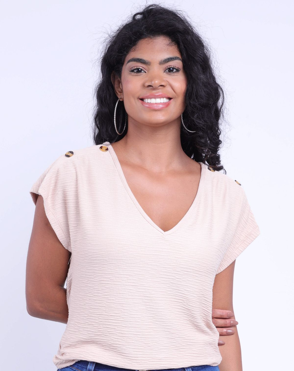 Blusa Casual Feminina Com Botões bege - p