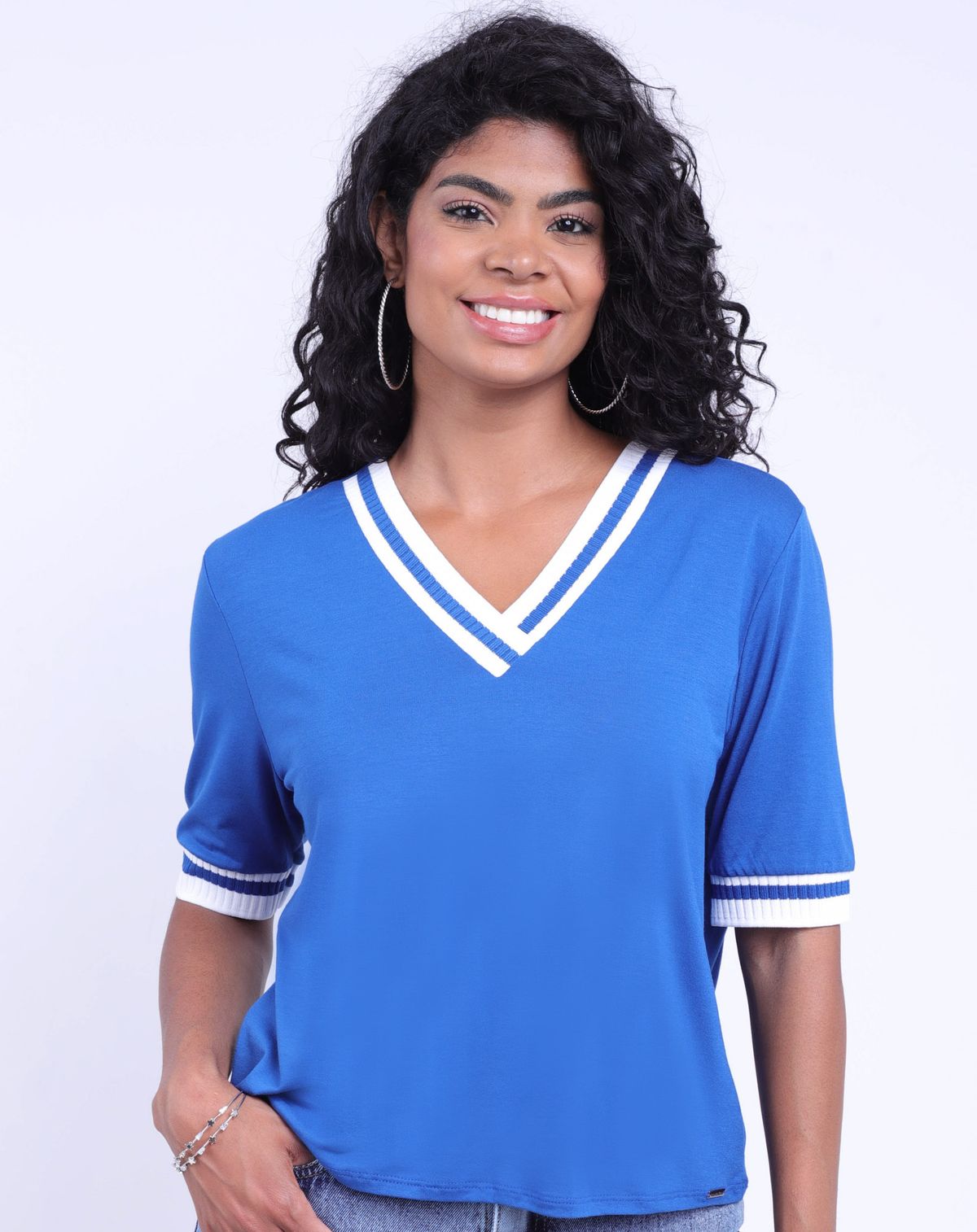 Blusa Casual Feminina Recortes Retilínea marinho - p