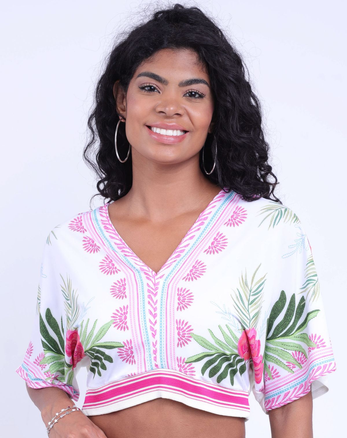 Blusa Feminina Estampada Com Manga Ampla off white - p