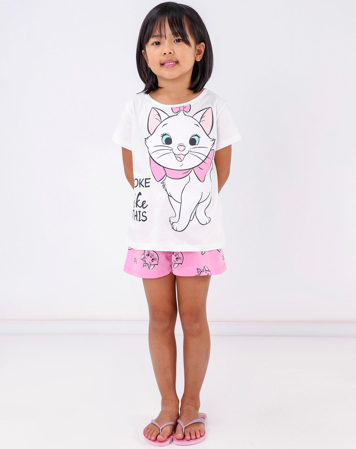 Pijama Curto Infantil Menina Gata Marie - Tam. 4 a 10 Anos off white - 4