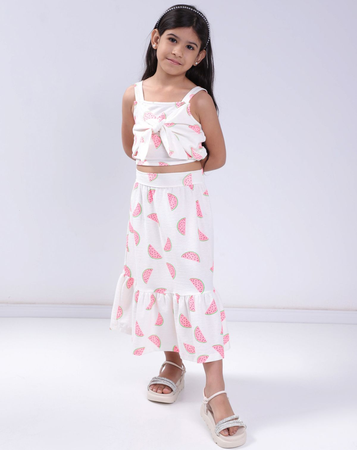 Conjunto Infantil Menina Estampa Melancia - Tam. 4 A 10 Anos off white - 4