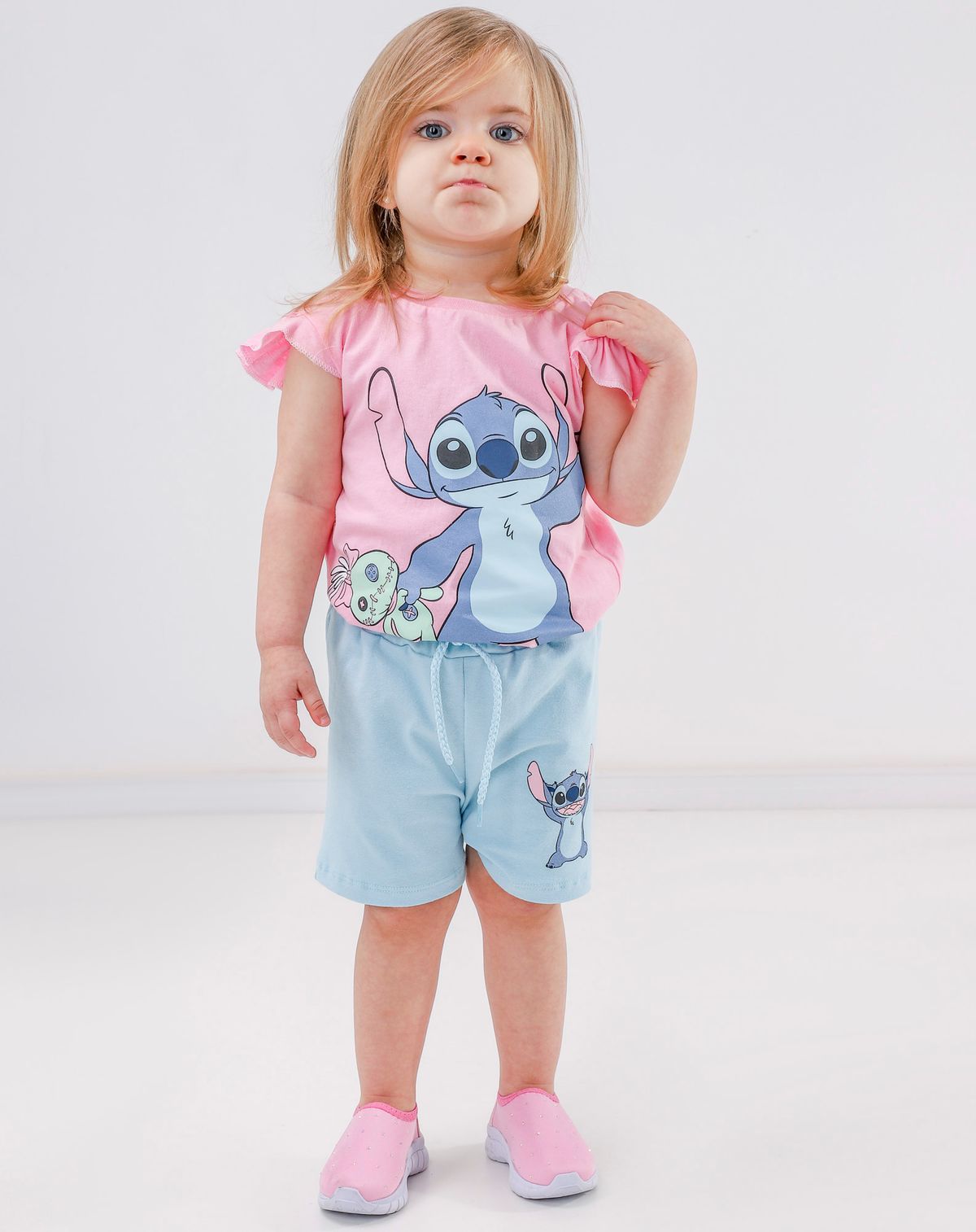 Conjunto Curto Infantil Menina Stitch - Tam. 1 a 3 Anos rosa - 1