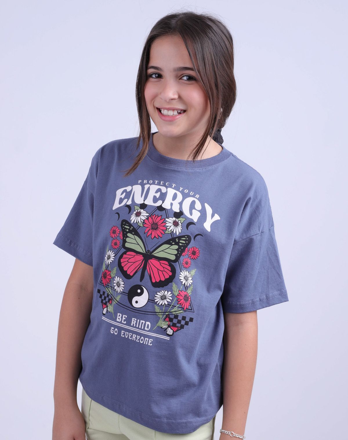 Camiseta Estampada Manga Curta Juvenil Menina cinza - 10