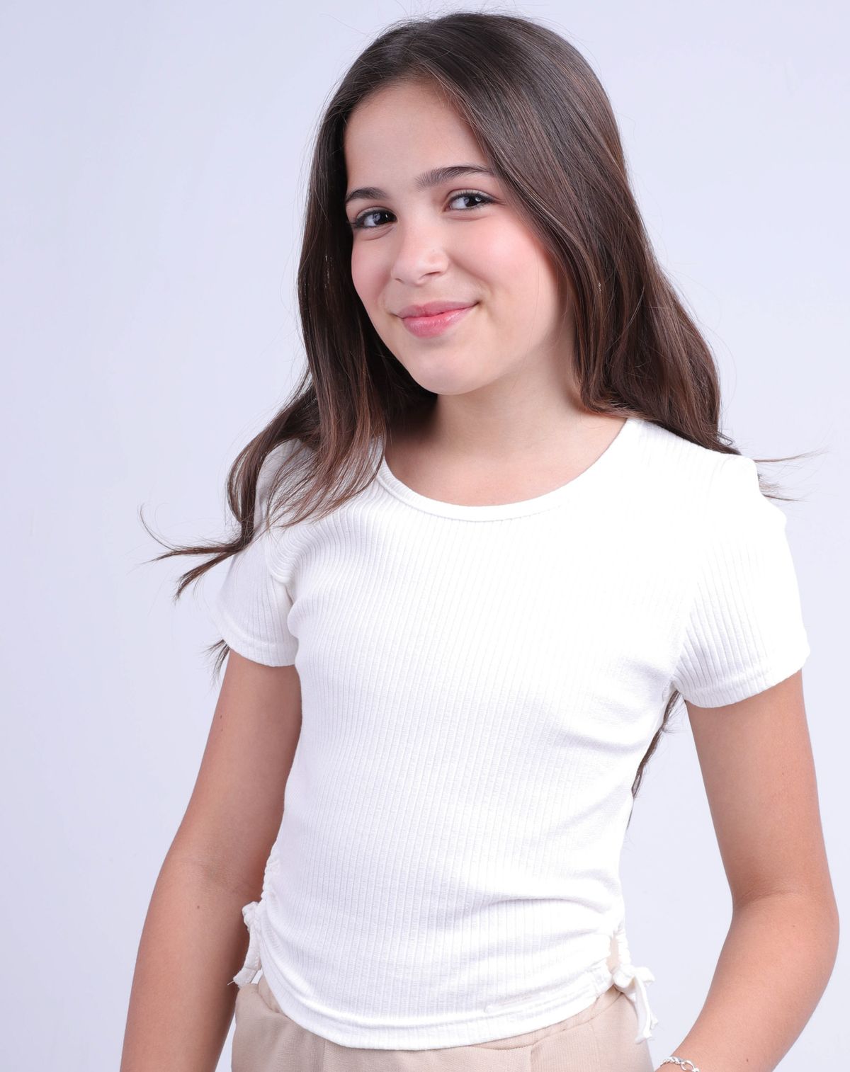 Blusa Canelada Juvenil Menina Amarração Lateral natural - 12