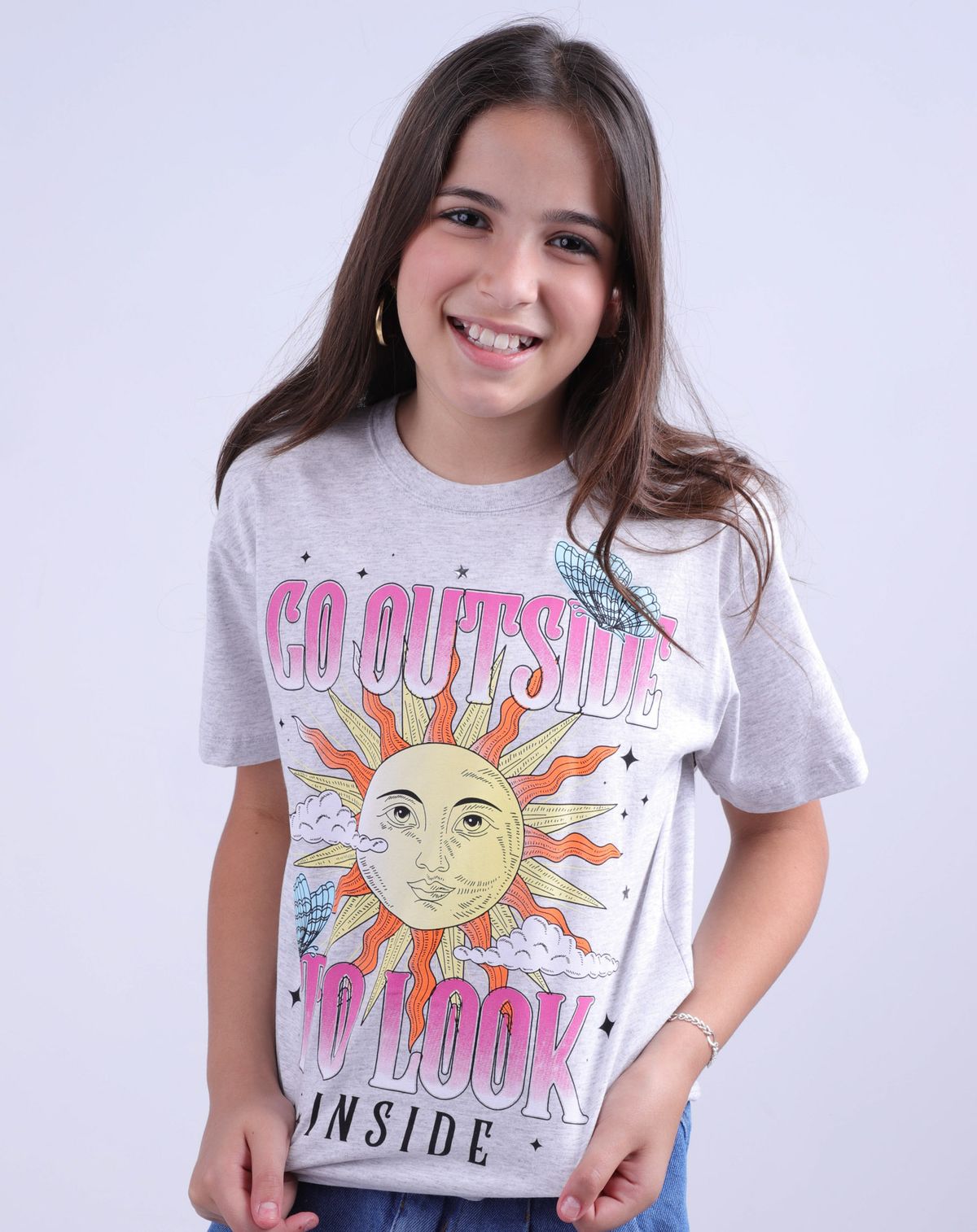 Camiseta Juvenil Menina Manga Curta Estampada mescla - 10