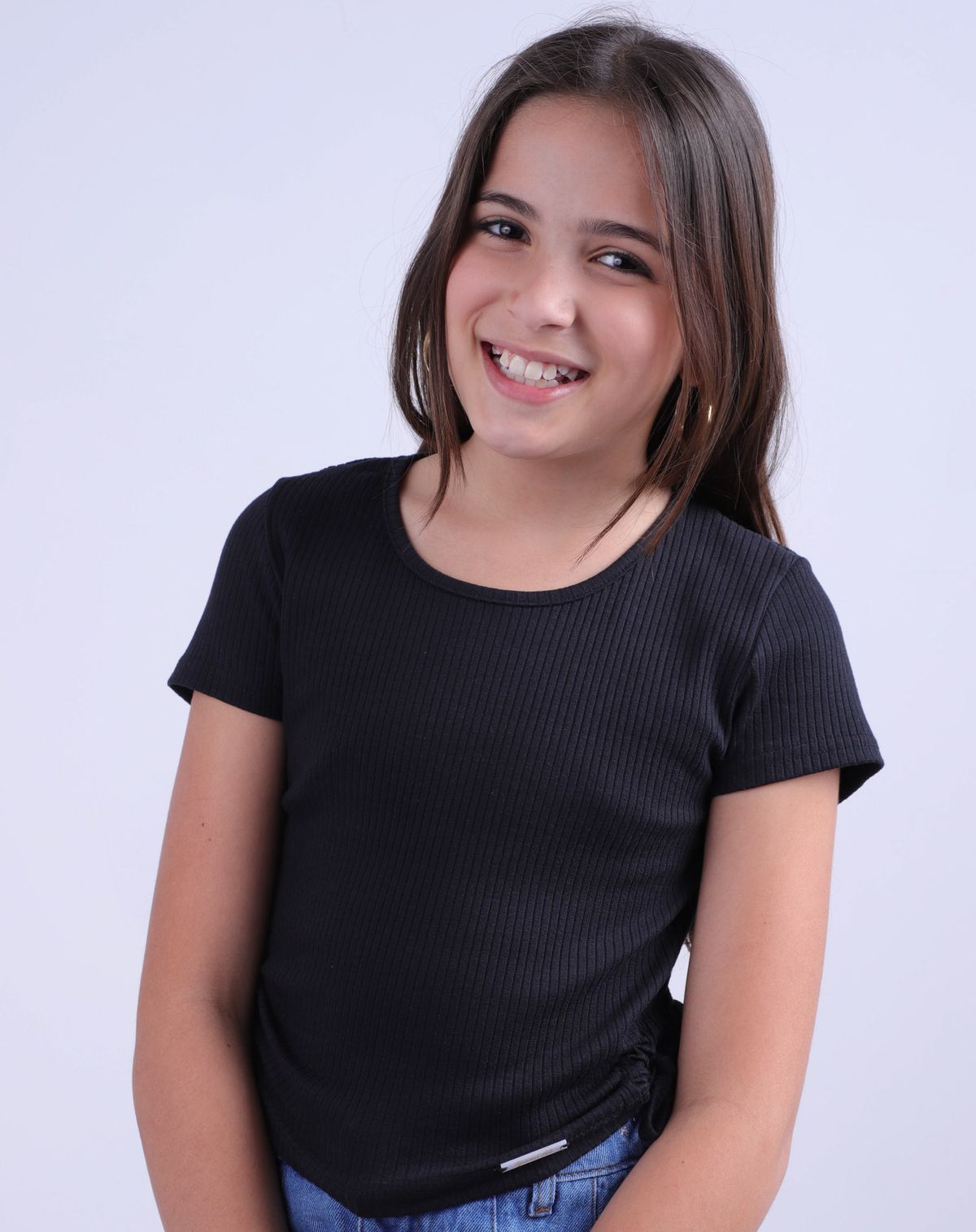 Blusa Canelada Juvenil Menina Amarração Lateral preto - 14