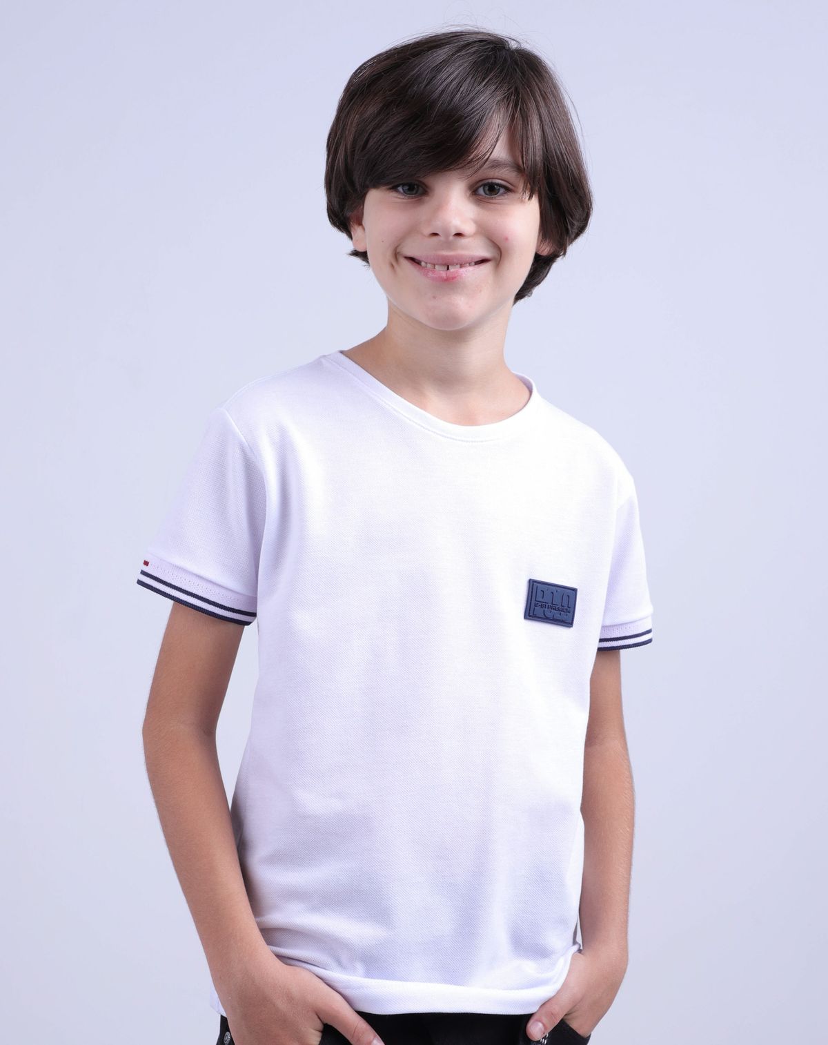 Camiseta Casual Juvenil Menino Mangas Retilínea branco - 16