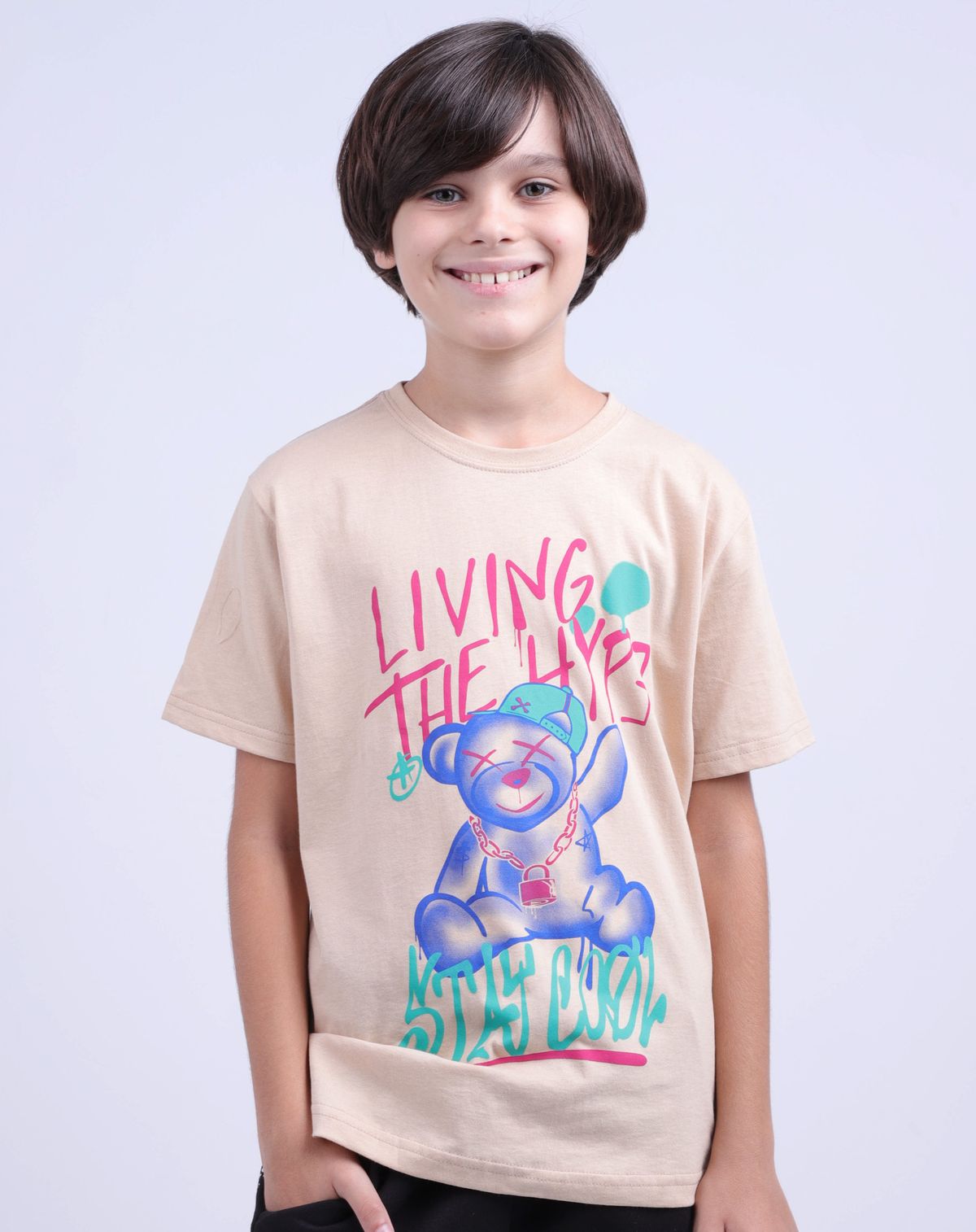 Camiseta Juvenil Menino Estampa Frontal bege - 10