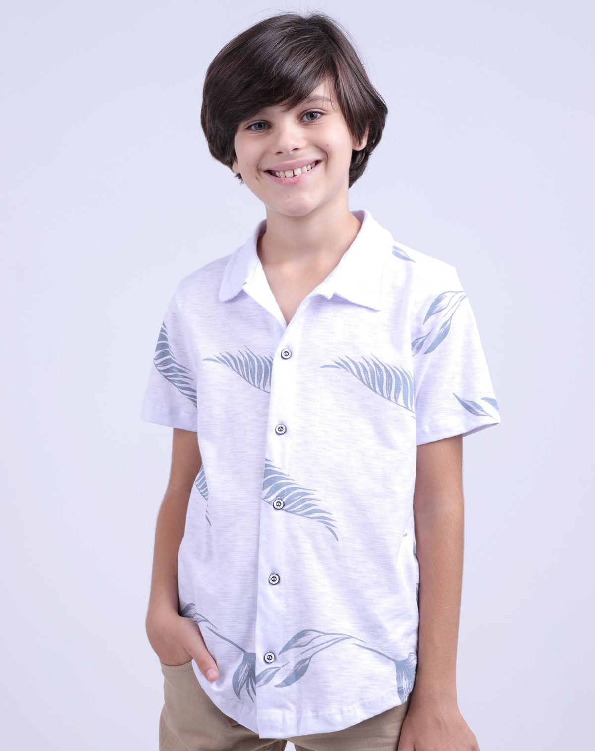 Camisa Juvenil Menino Estampa Folhagens branco - 10