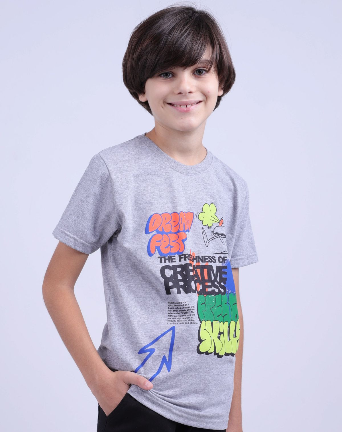 Camiseta Juvenil Menino Estampa Frontal cinza - 12