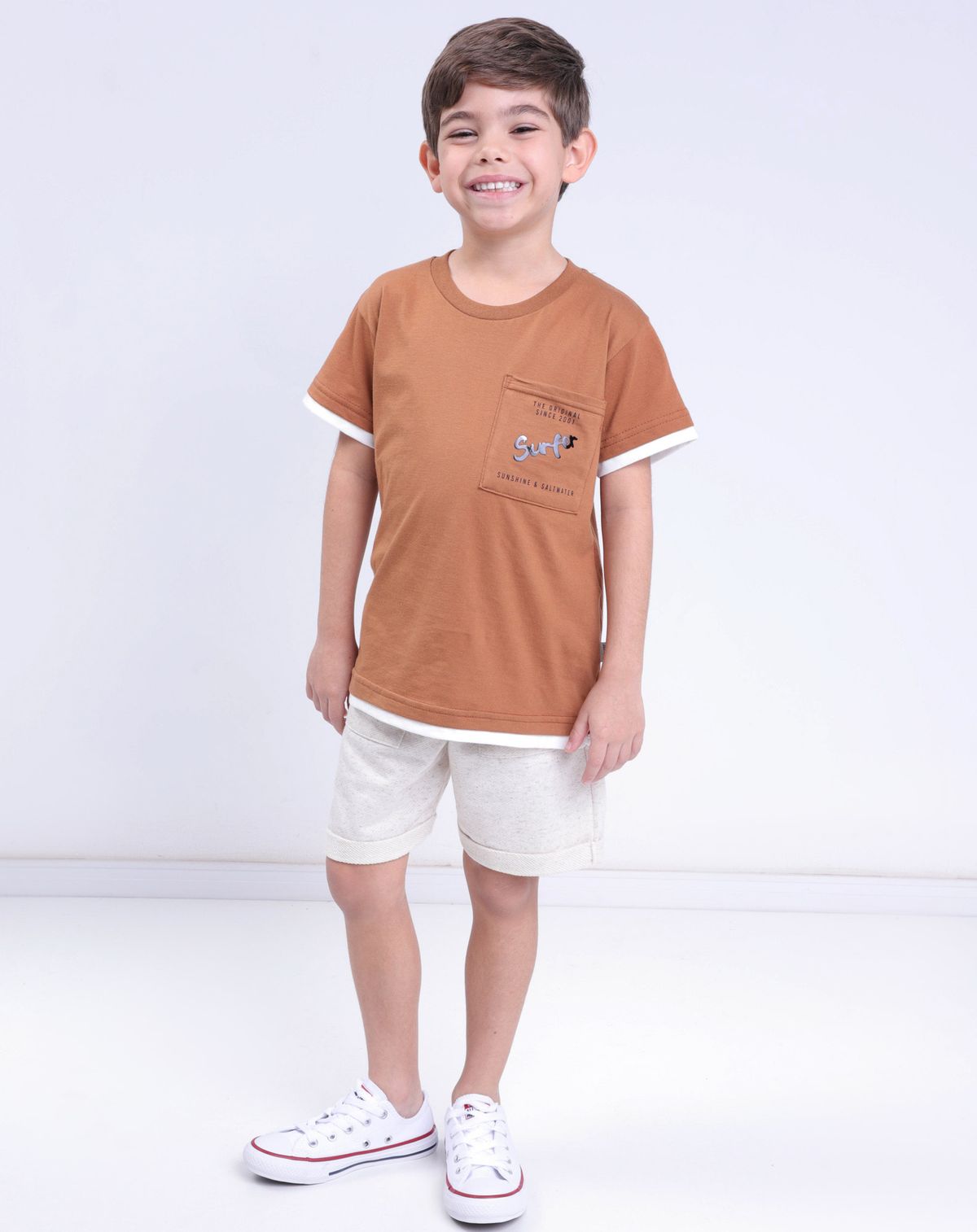 Conjunto Infantil Menino Estampa Surf - Tam. 4 a 10 Anos marrom - 4