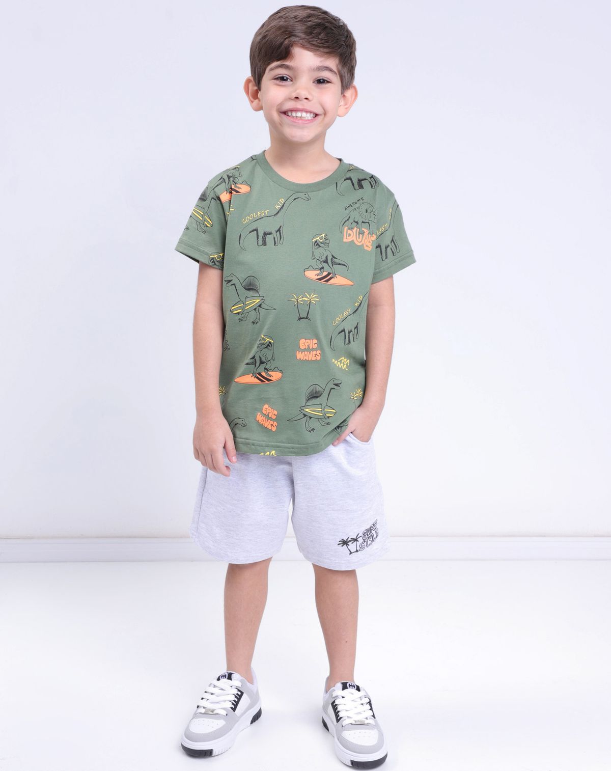 Conjunto Infantil Menino Estampa Dinossauros - Tam. 4 a 10 Anos oliva - 4