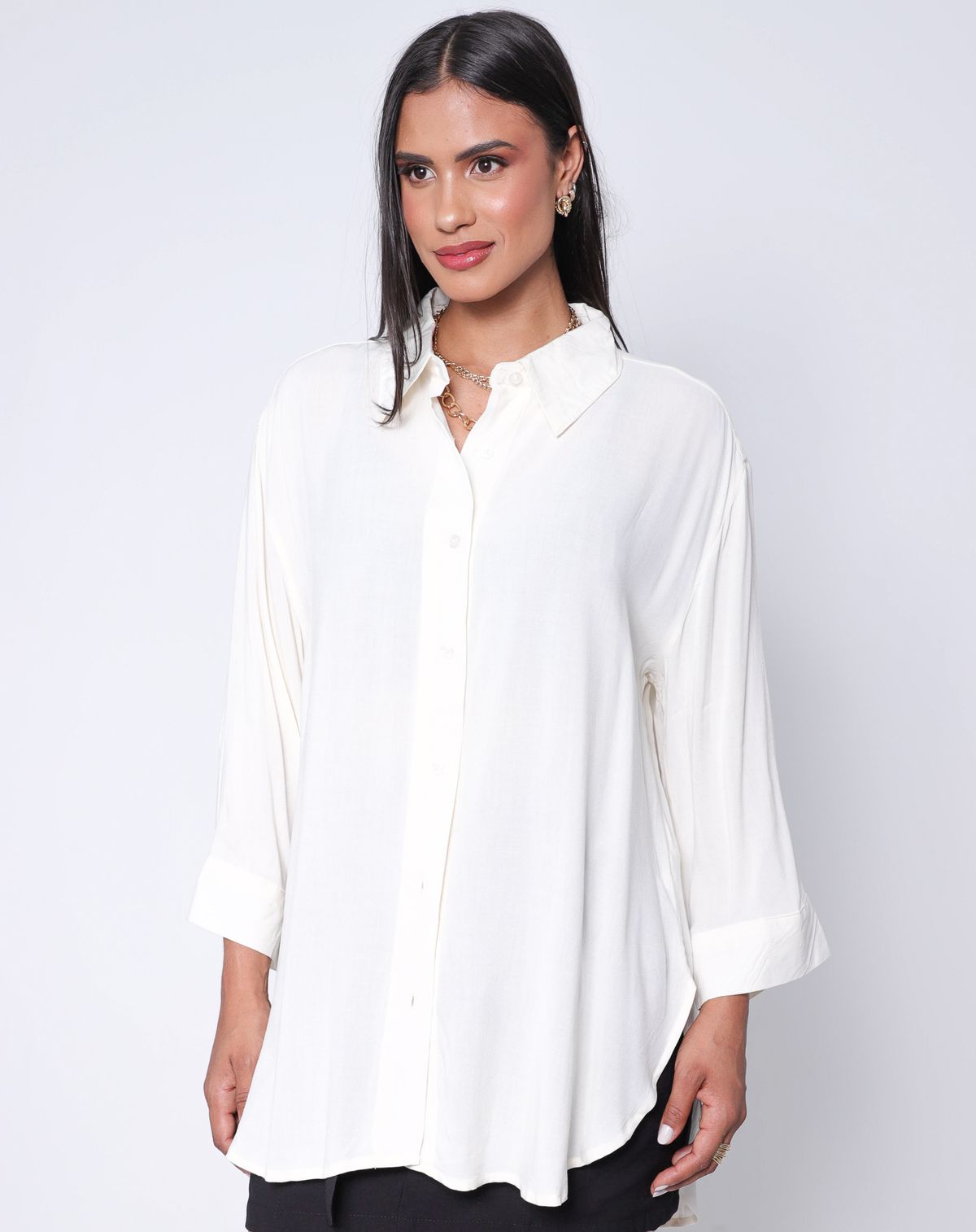 Camisa Alfaiataria Feminina Alongada off white - p