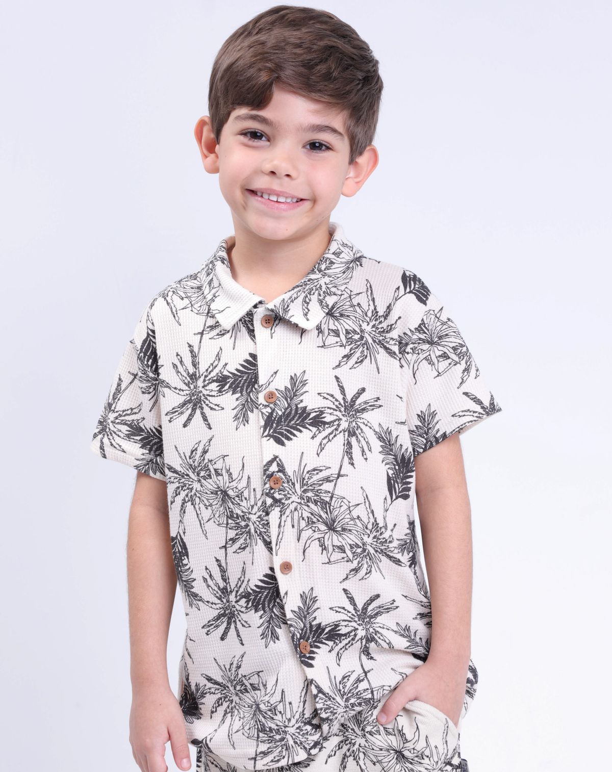 Camisa Infantil Menino Estampa Coqueiros - Tam. 4 A 8 Anos off white - 4