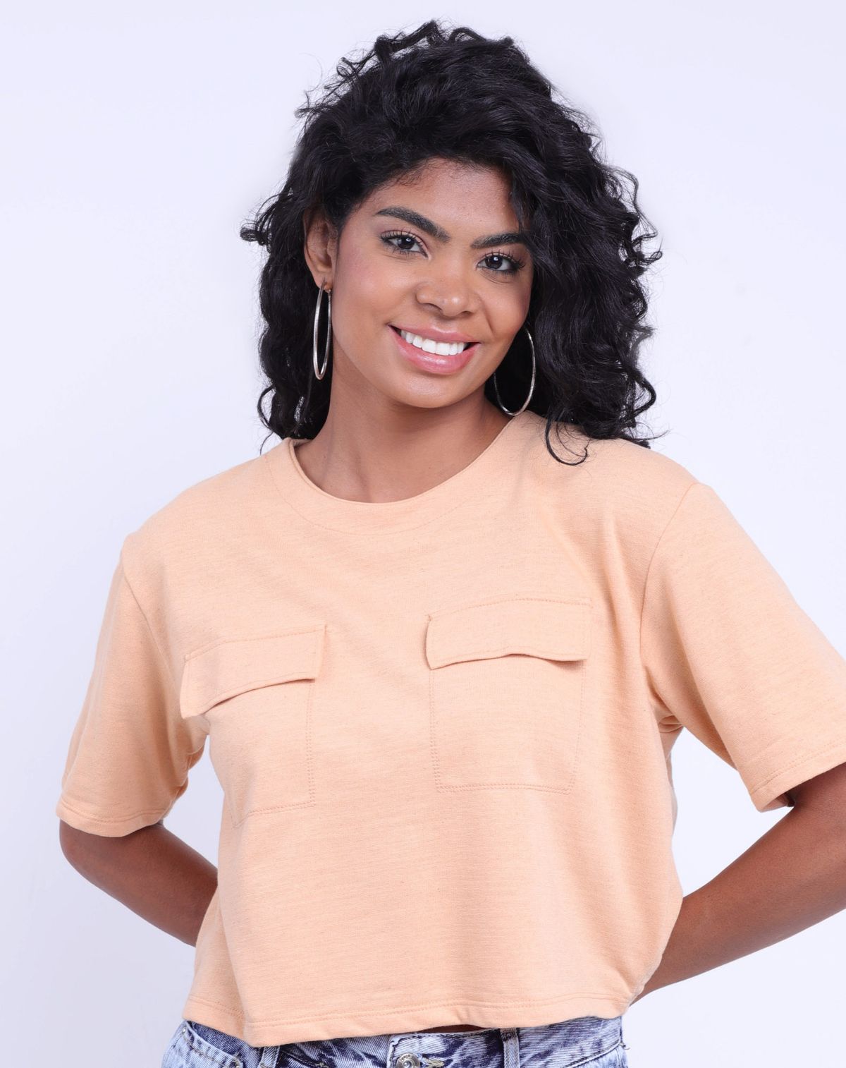 Camiseta Ampla Feminina Com Bolsos bege - p