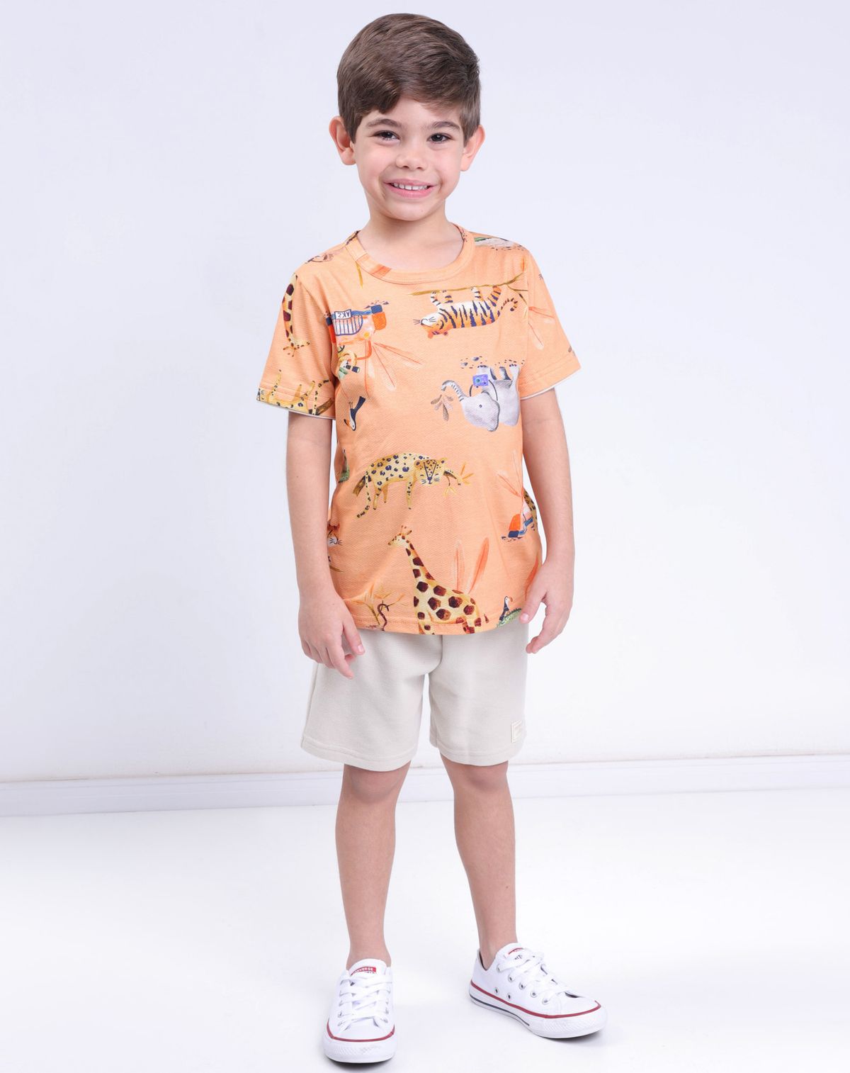 Conjunto Infantil Menino Estampa Safari - Tam. 4 a 10 Anos laranja - 8