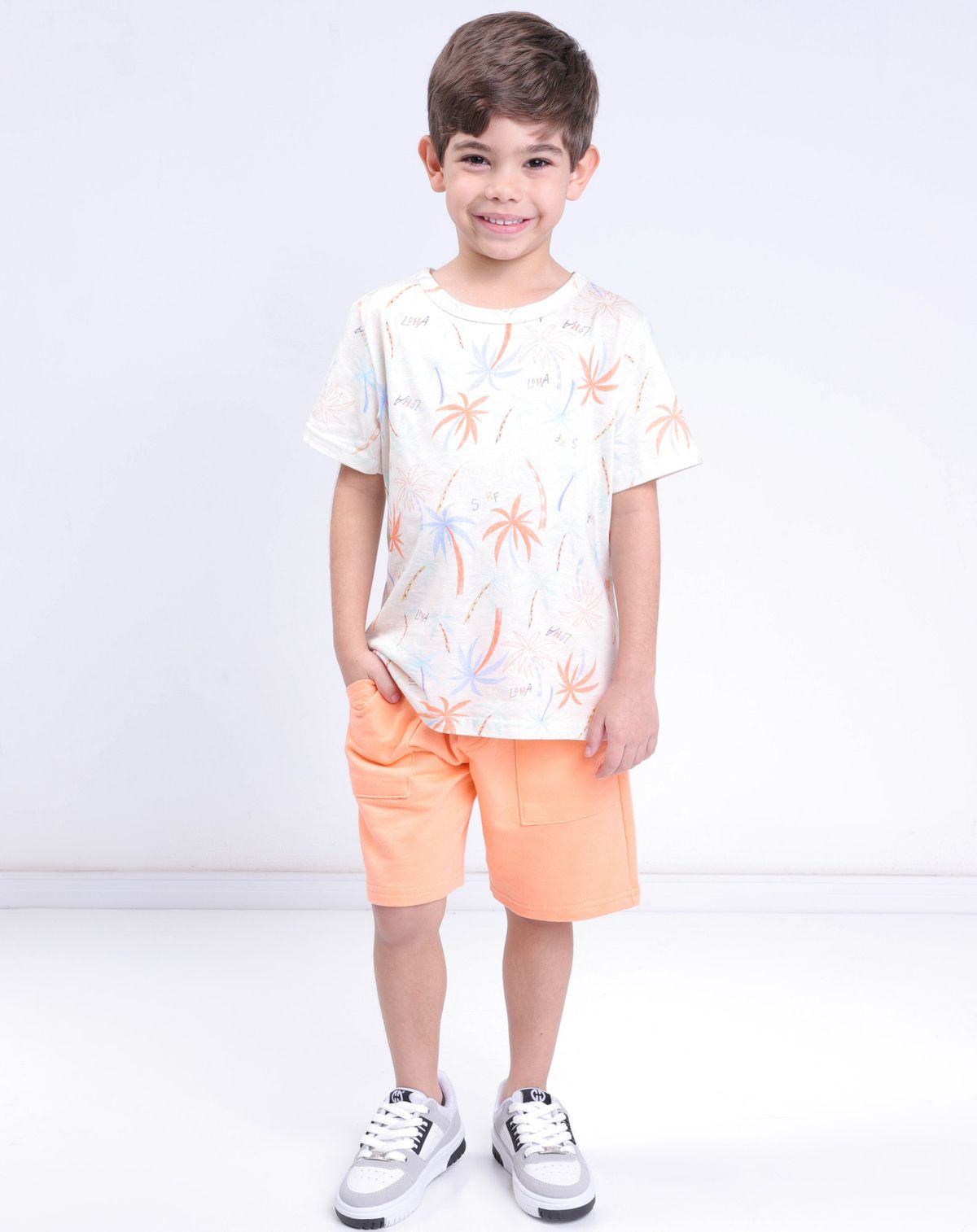 Conjunto Infantil Menino Estampa Coqueiros - Tam. 4 a 10 Anos off white - 4