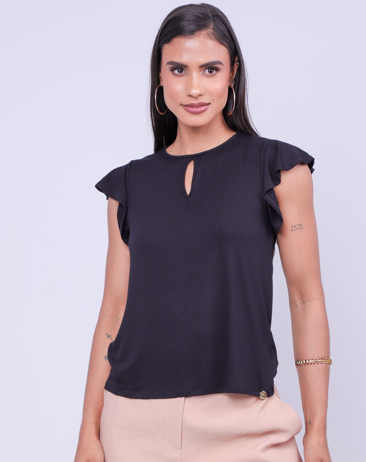 Blusa Feminina Social Babado preto - p