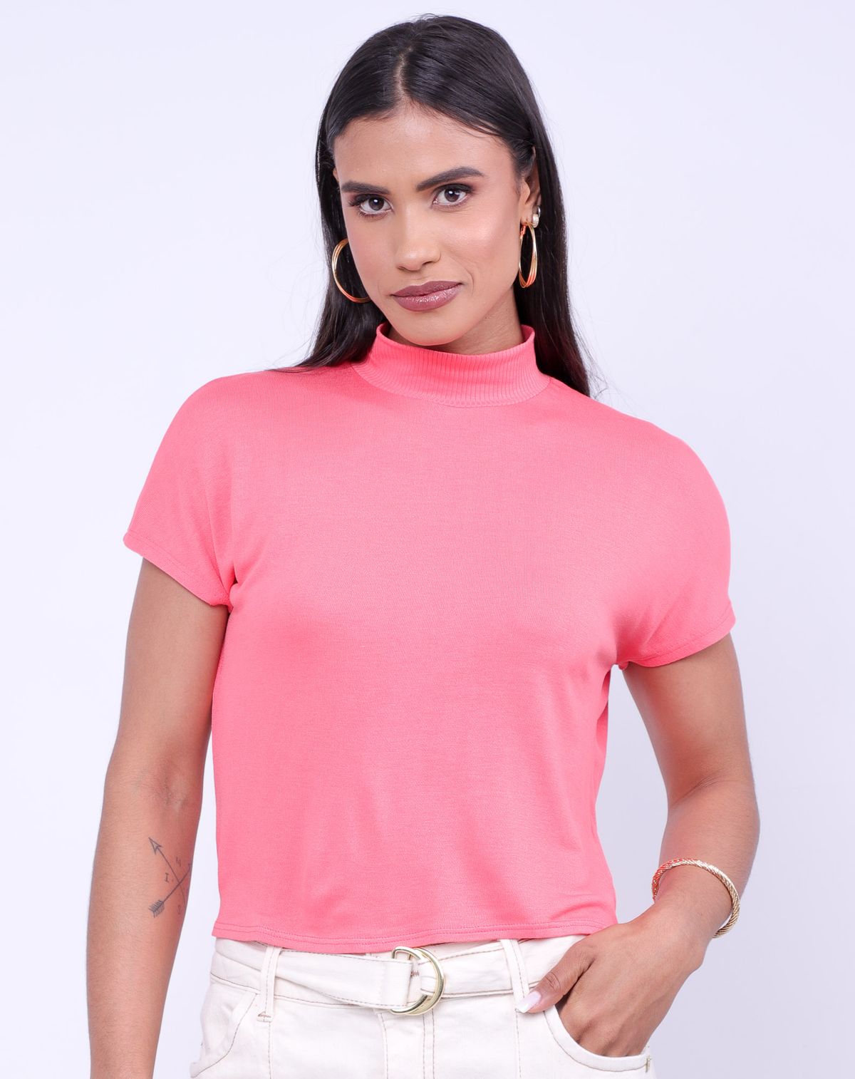 Blusa Casual Feminina Gola Alta coral - p