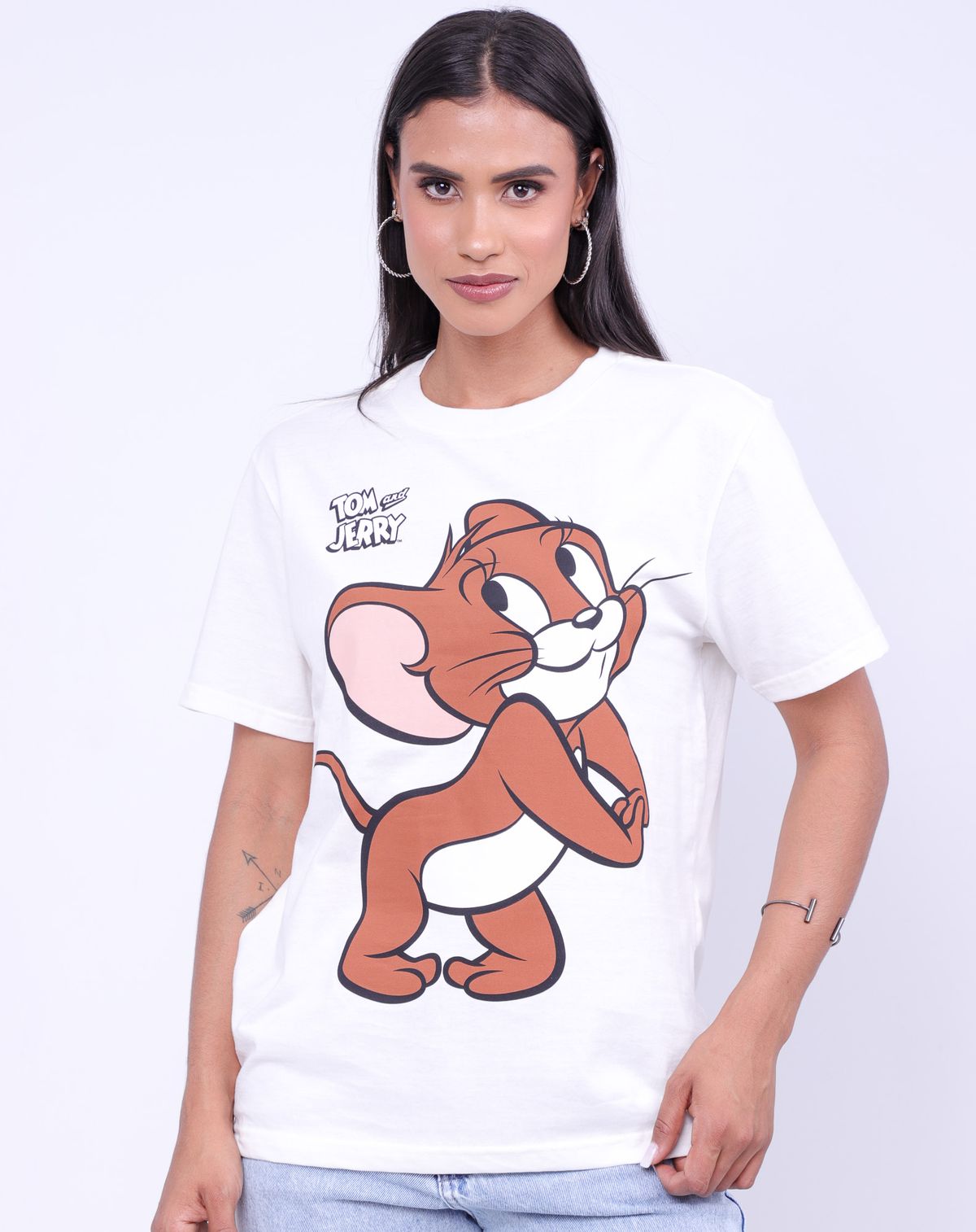 Camiseta Manga Curta Feminina Estampa Jerry off white - p