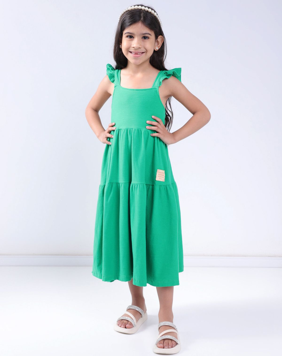 Vestido Infantil Menina Alças Babados- Tam. 4 A 10 Anos verde - 4