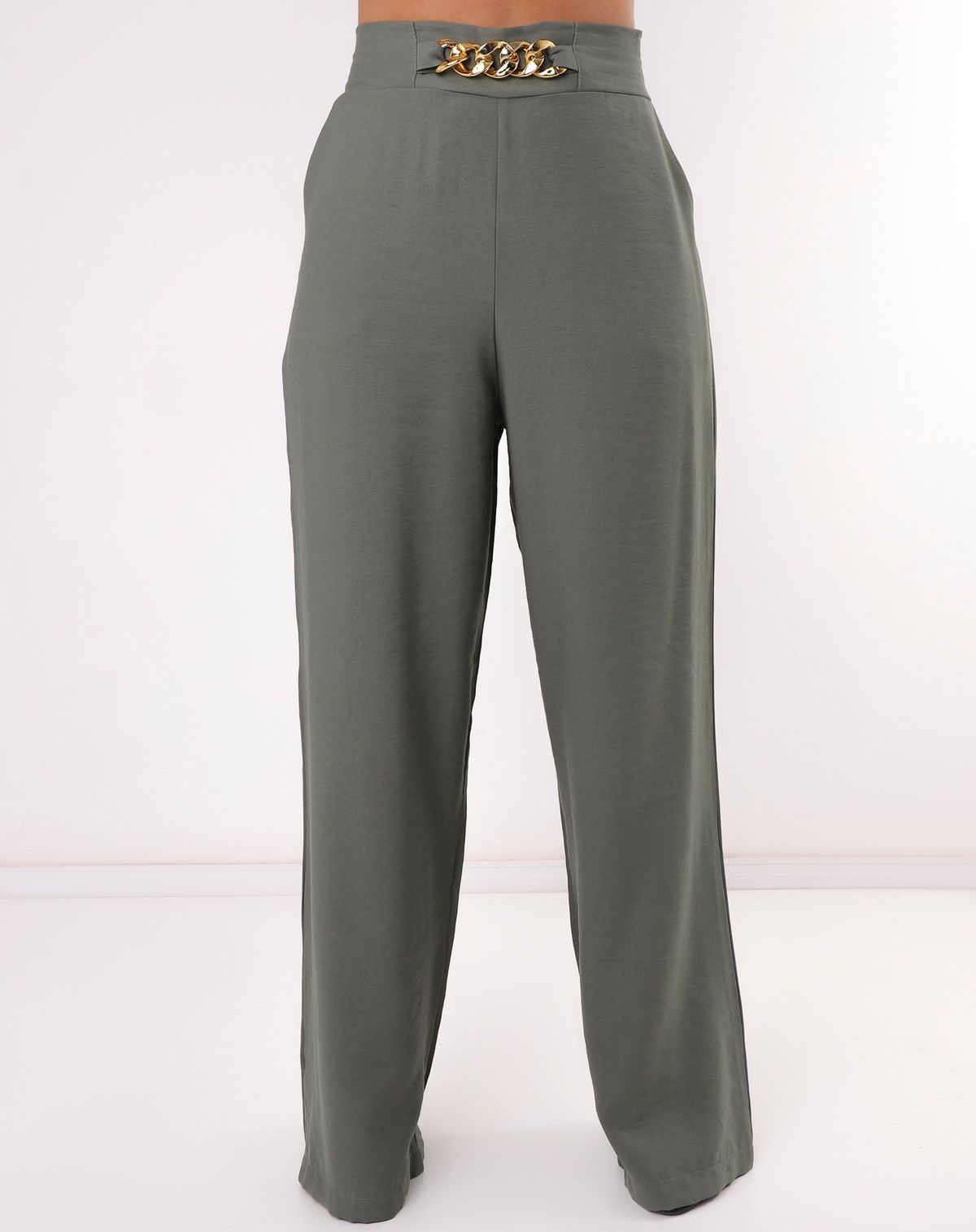 Calça Pantalona Feminina Detalhe Corrente verde - m