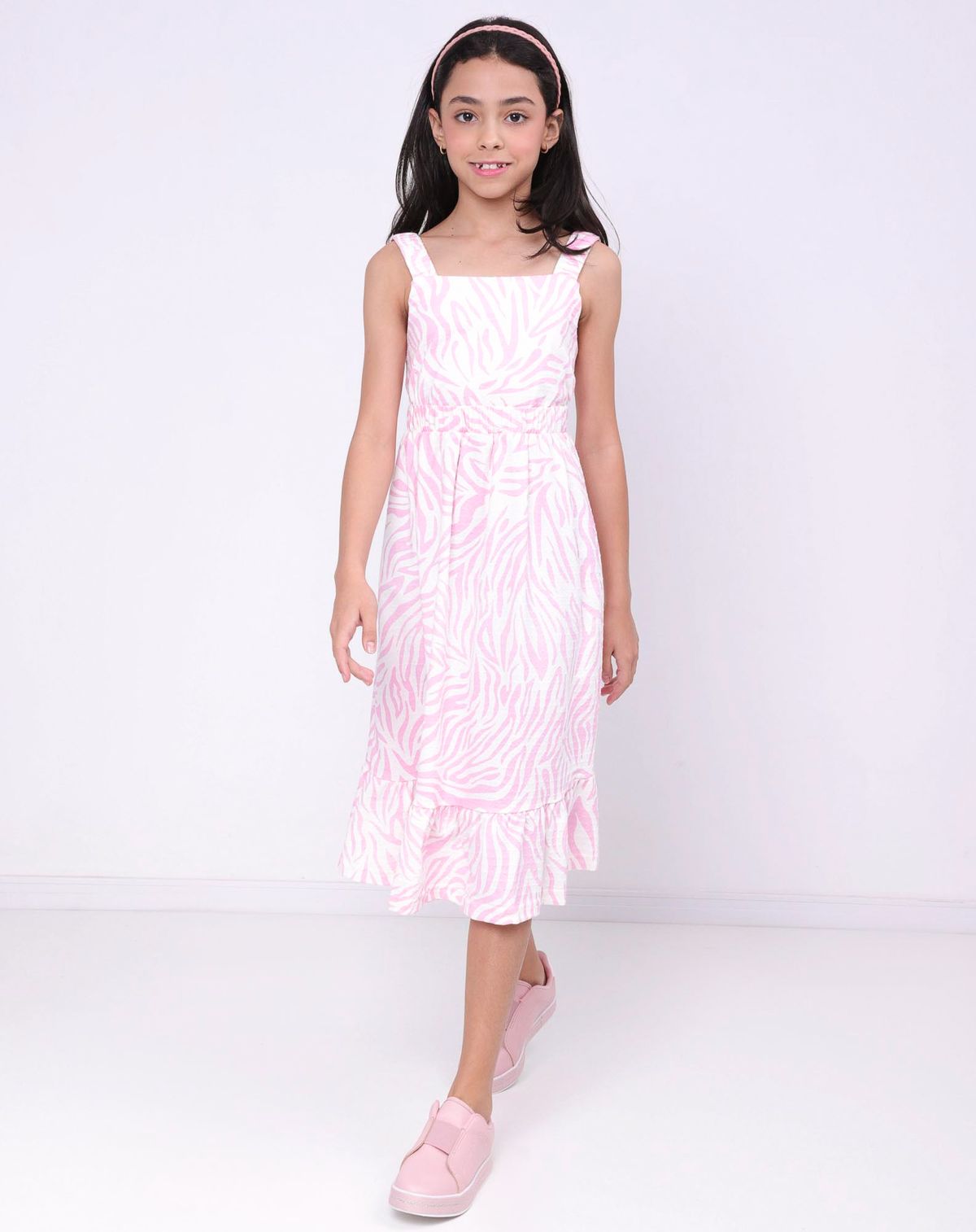 Vestido Midi Infantil Menina Estampa Zebra - Tam. 4 a 10 Anos rosa - 4