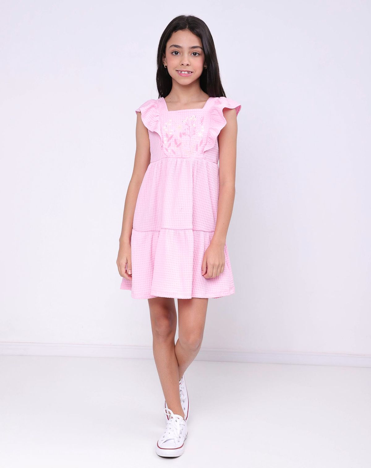 Vestido Infantil Menina Malha Flores Bordada rosa - 4