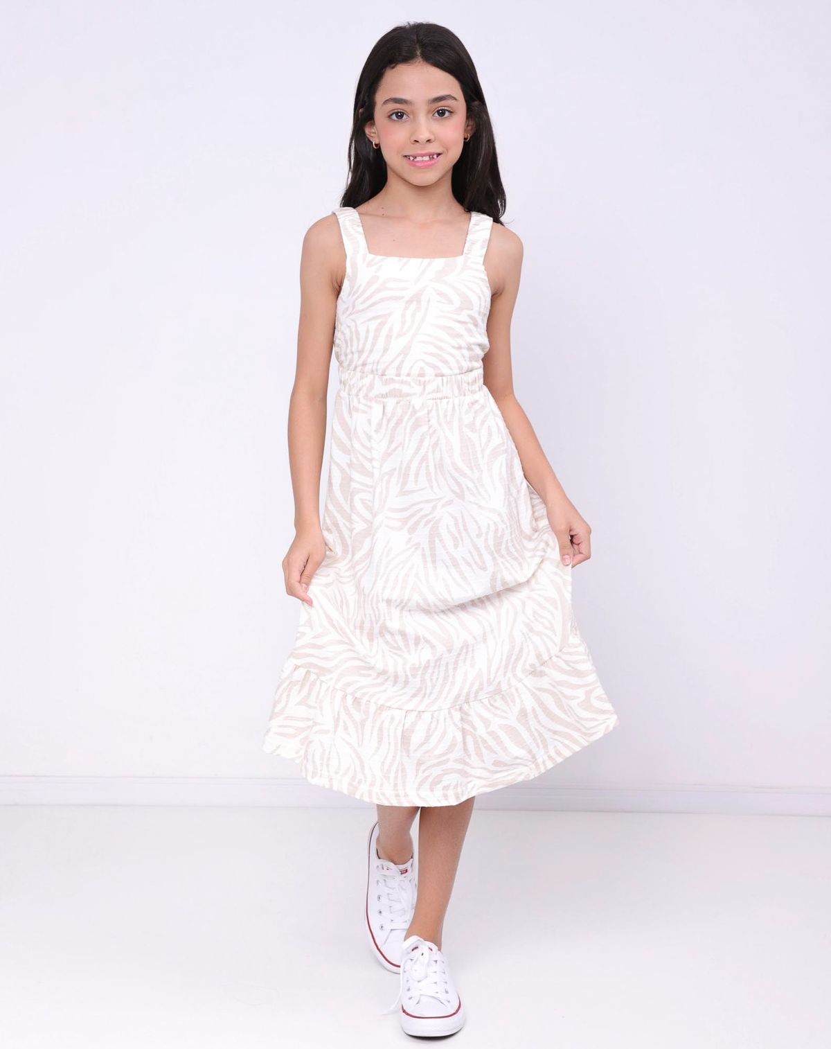 Vestido Midi Infantil Menina Estampa Zebra - Tam. 4 a 10 Anos bege - 4