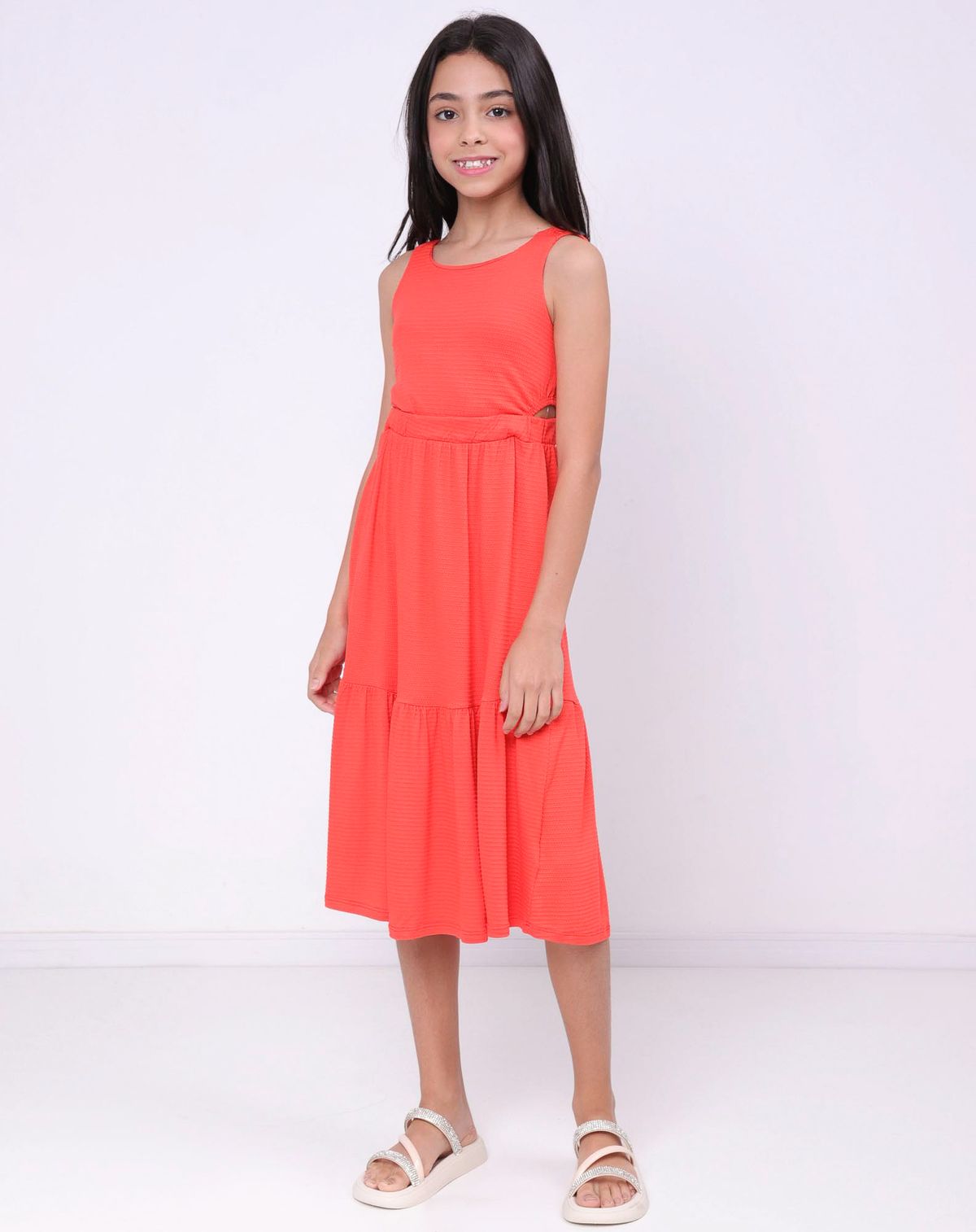 Vestido Midi Juvenil Menina Babados - Tam. 4 A 10 Anos laranja - 4