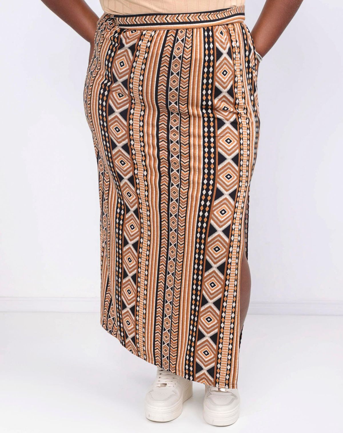 Saia Midi Feminina Plus Size Estampa Étnica estampado - g1