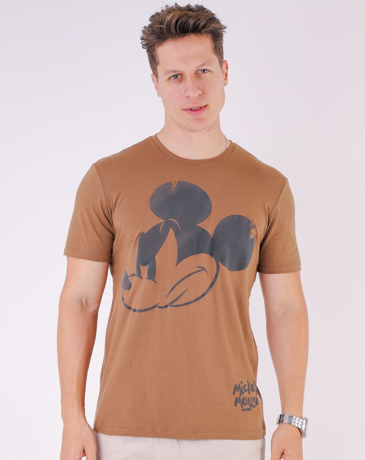 Camiseta Masculina Manga Curta Estampa Mickey Mouse marrom - p