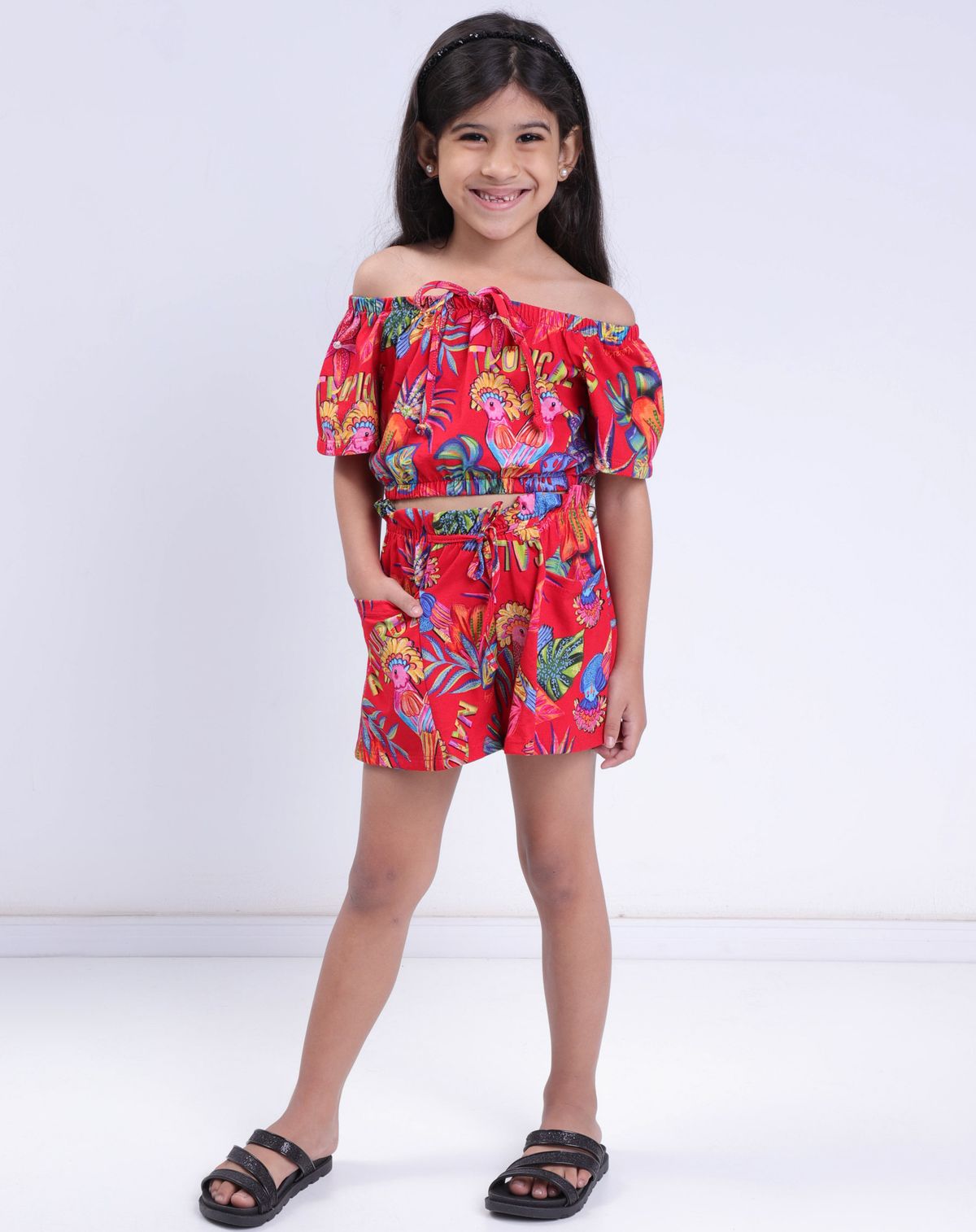 Conjunto Ciganinha Infantil Menina Estampa Floral - Tam. 4 a 8 Anos vermelho - 4